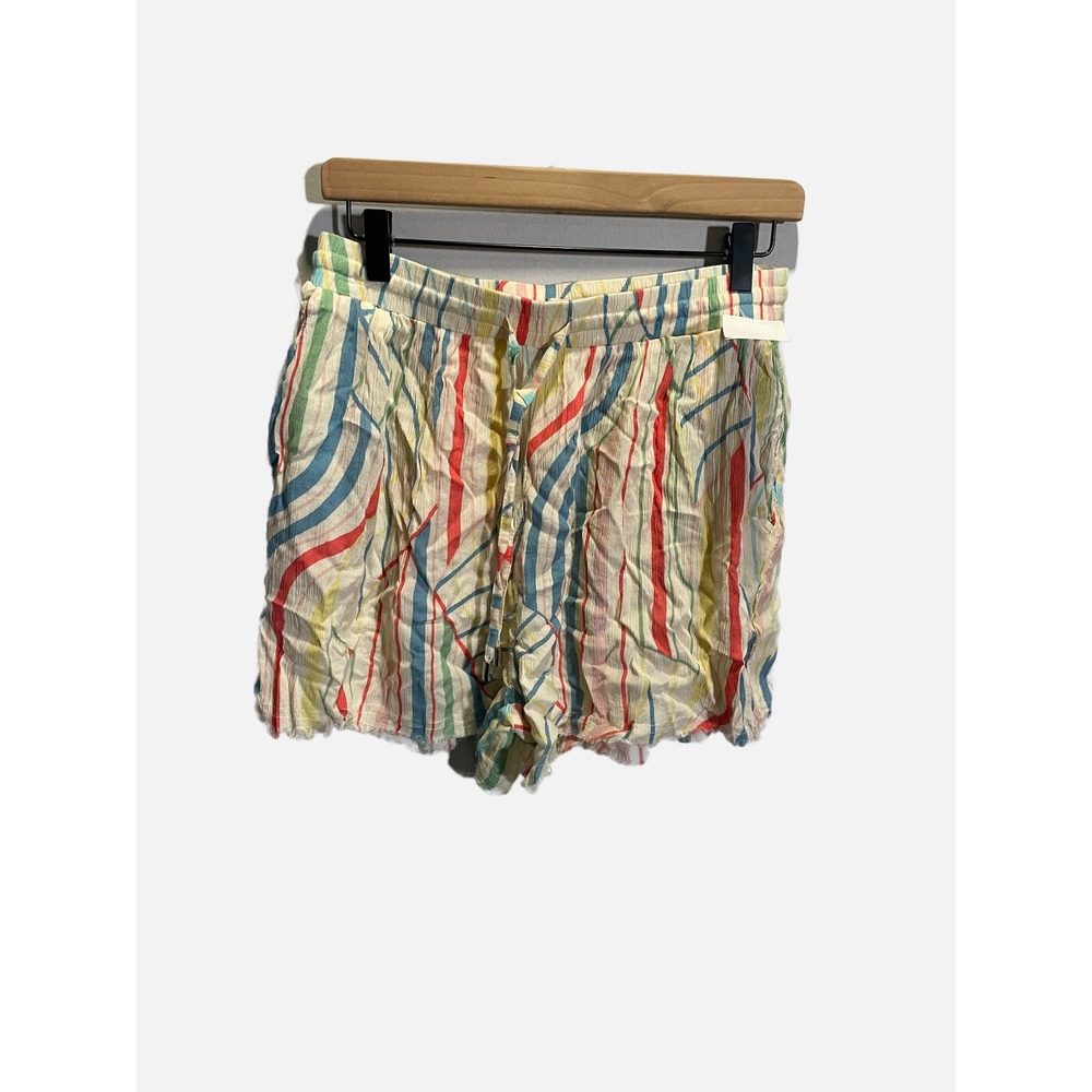 Elan Shorts Womens Large Multi Color Abstract Stripe Drawstring Boho Summer Casu